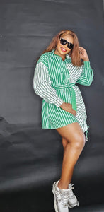 Green and white shirt dress