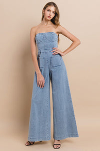 Denim strapless jumpsuit