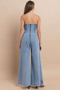 Denim strapless jumpsuit