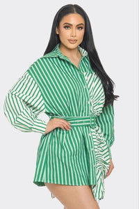 Green and white shirt dress