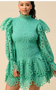 Crotchet lace dress with bell sleeves