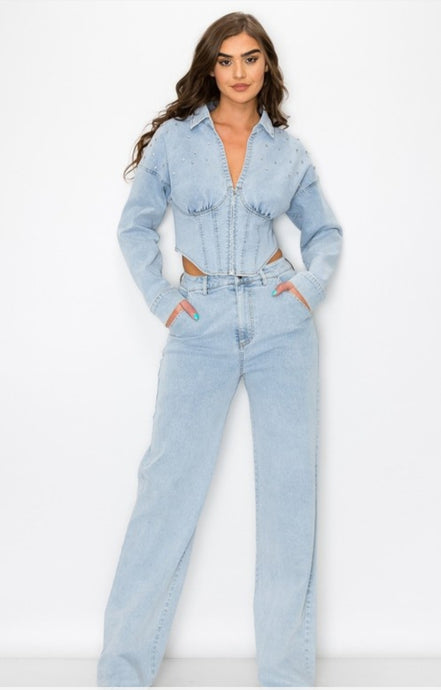 Light wash denim set